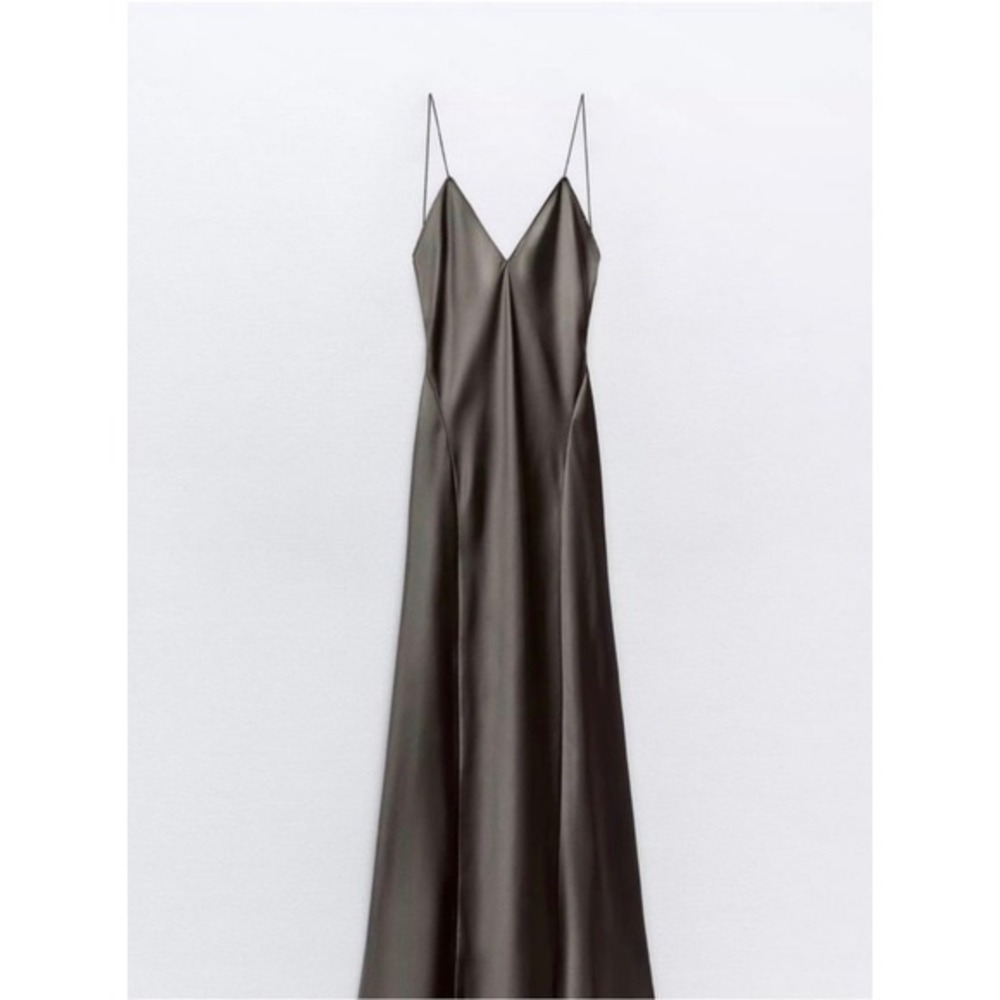 Pewter Gray Backless Spaghetti Strap Dress Zara Evening Gown  Wedding Prom